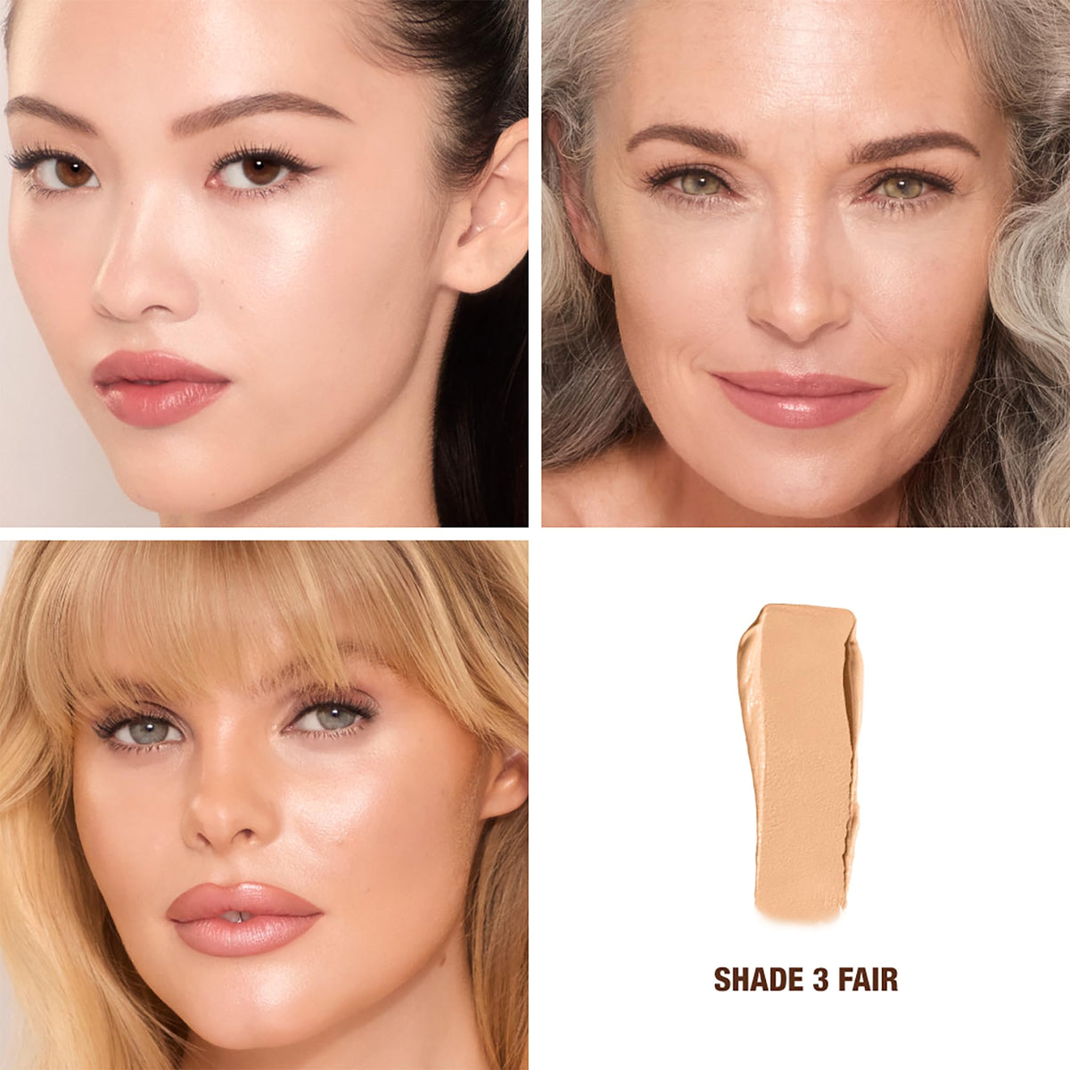 Charlotte Tilbury shade 3 Fair on skin for neutral undertone match and natural look