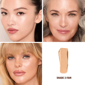 Charlotte Tilbury shade 3 Fair on skin for neutral undertone match and natural look