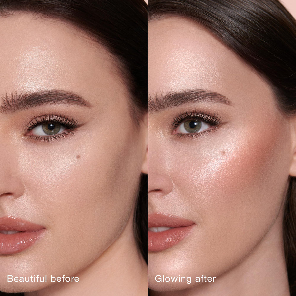 Charlotte Tilbury demo applying Peachgasm to cheek for instant luminous flush