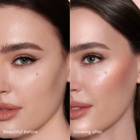 Charlotte Tilbury demo applying Peachgasm to cheek for instant luminous flush