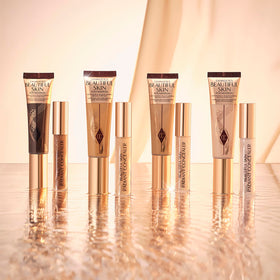 Charlotte Tilbury foundation on vanity in lifestyle scene for everyday radiance