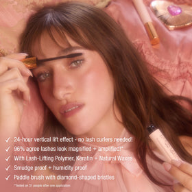 Charlotte Tilbury before and after lashes showcasing vertical lift effect