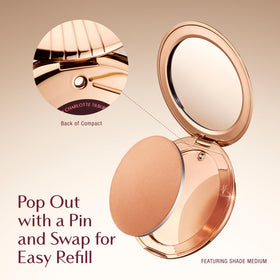 Charlotte Tilbury bronzer side profile pan highlighting compact design and durable finish