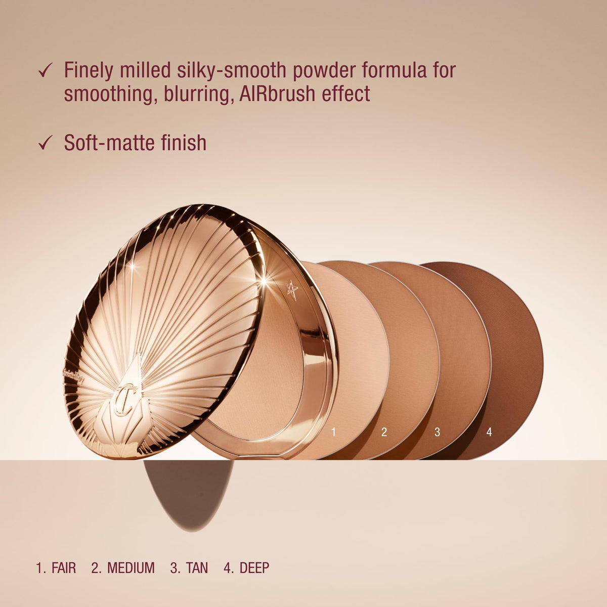 Charlotte Tilbury bronzer swatches on arm illustrating shade 2 Medium warmth and blendability
