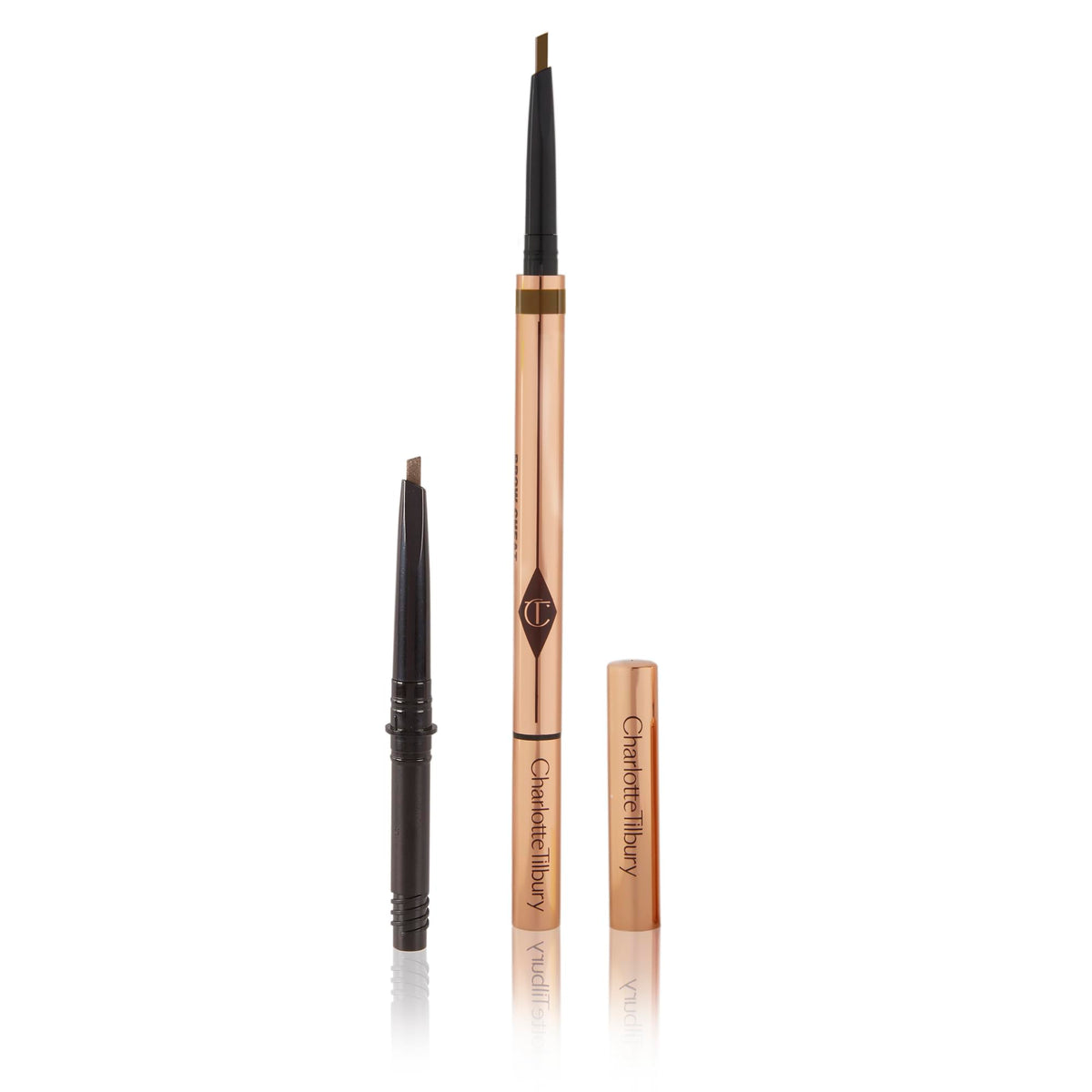 Charlotte Tilbury pencil in use applying precise strokes to shape and fill brows