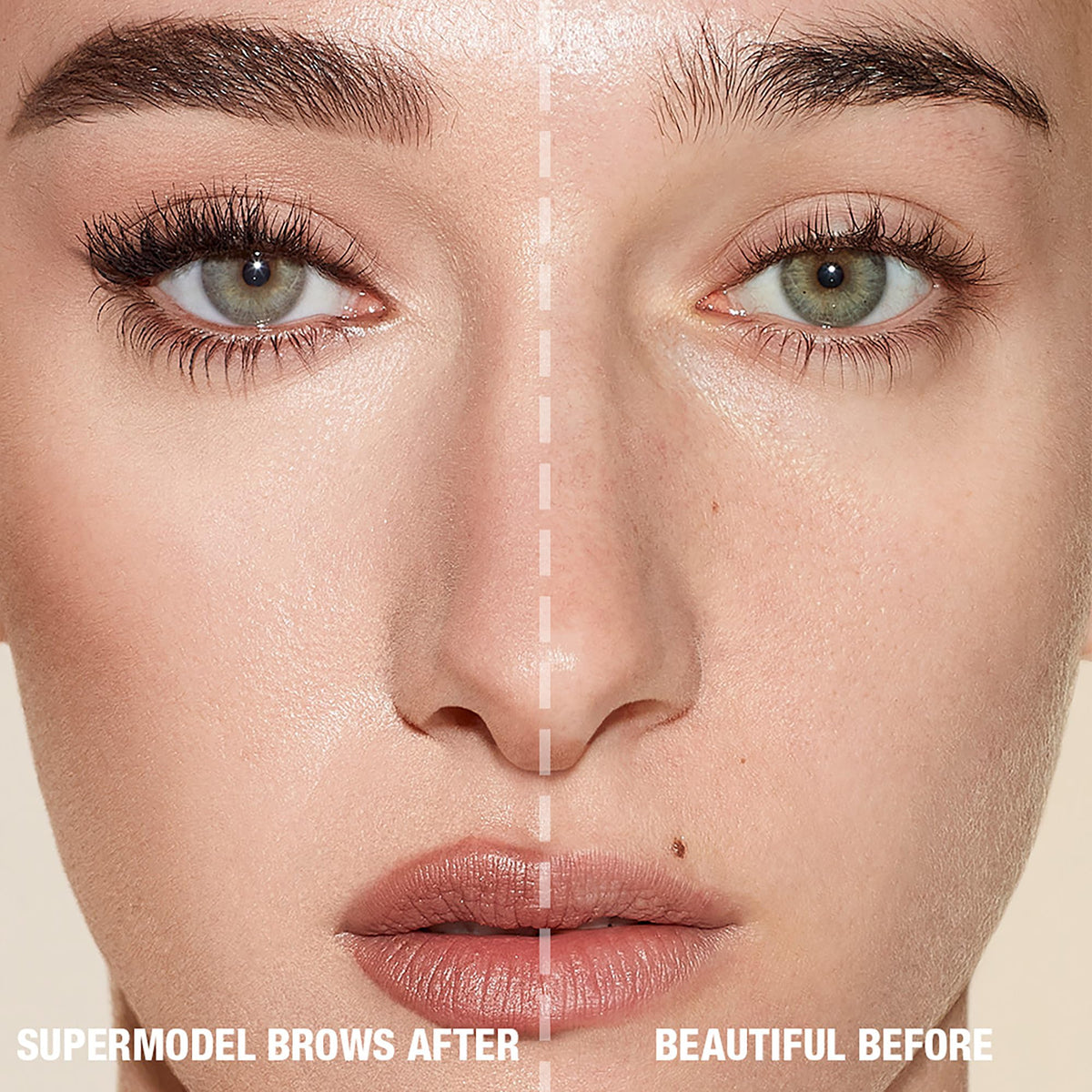 Charlotte Tilbury Brow Cheat beside coin to show slim, travel-friendly size