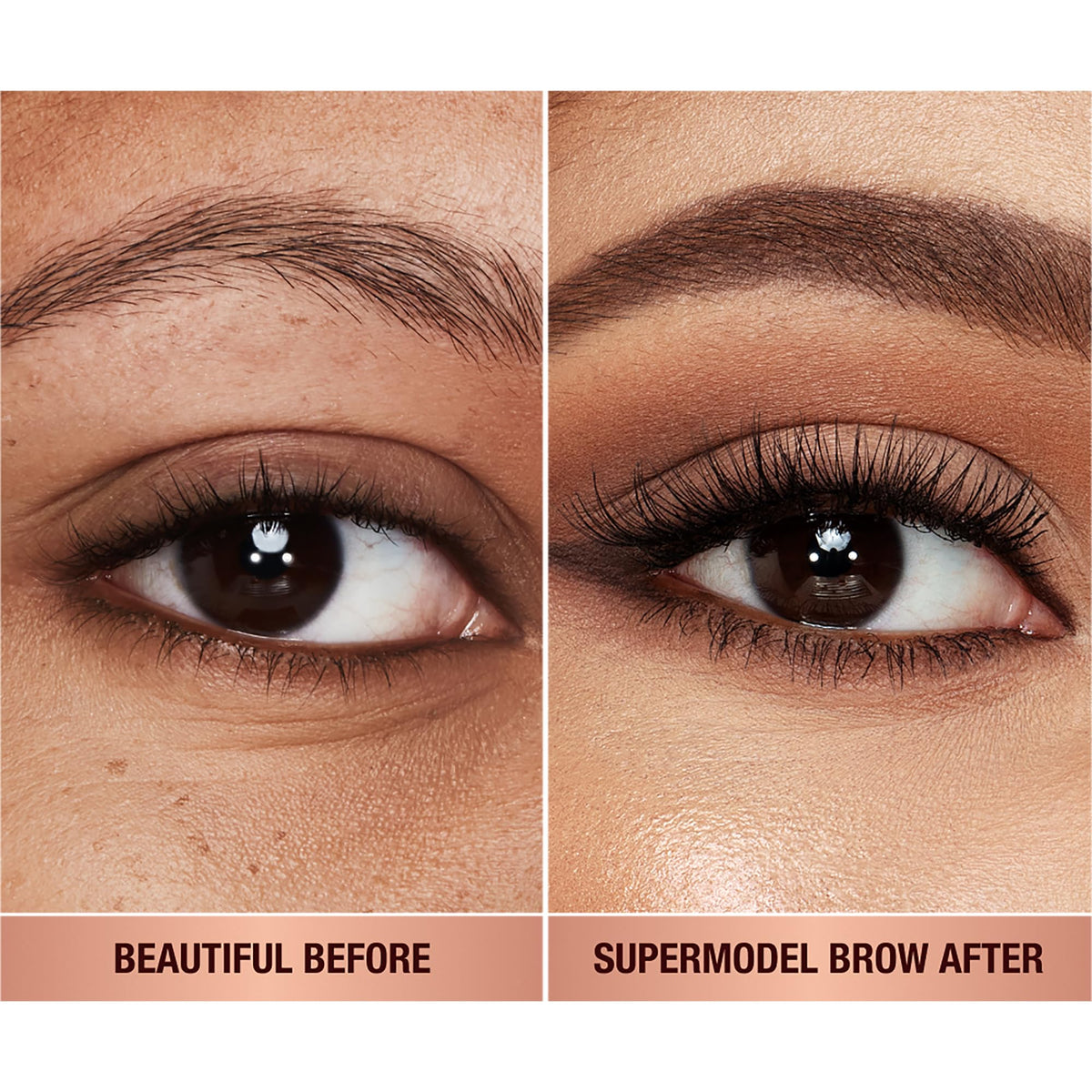 Charlotte Tilbury Brow Cheat pigment stroke on skin illustrating smooth glide and true-to-shade payoff