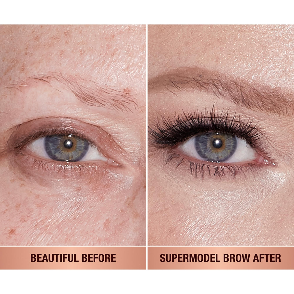 Charlotte Tilbury Brow Cheat texture stroke on skin illustrating smooth glide and blend benefit