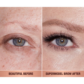 Charlotte Tilbury Brow Cheat texture stroke on skin illustrating smooth glide and blend benefit