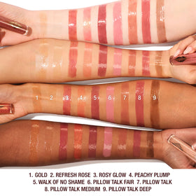 Charlotte Tilbury Collagen Lip Bath gloss texture swirl, displays hydrating, high-shine finish