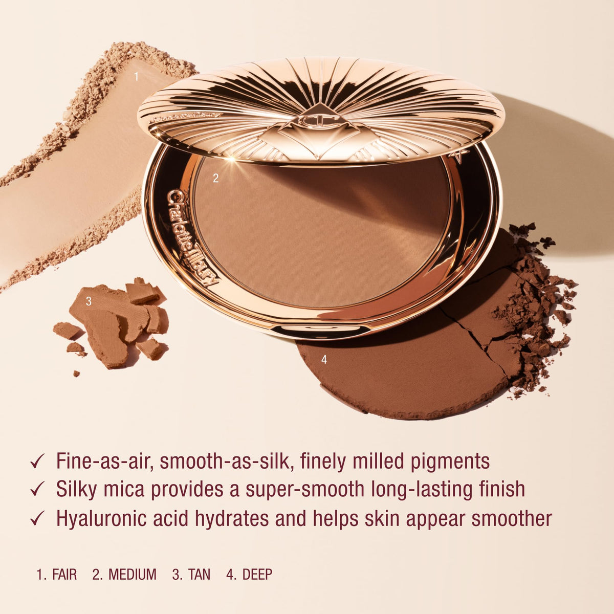 Charlotte Tilbury compact in hand to show scale and everyday portability benefit