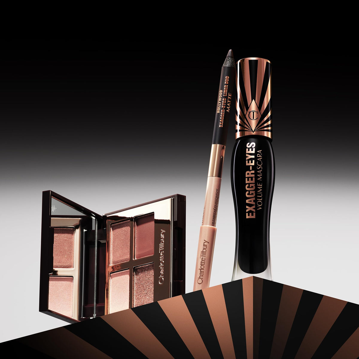 Model wearing rose-gold Exagger-Eyes look at dusk showing luminous, eye-widening effect