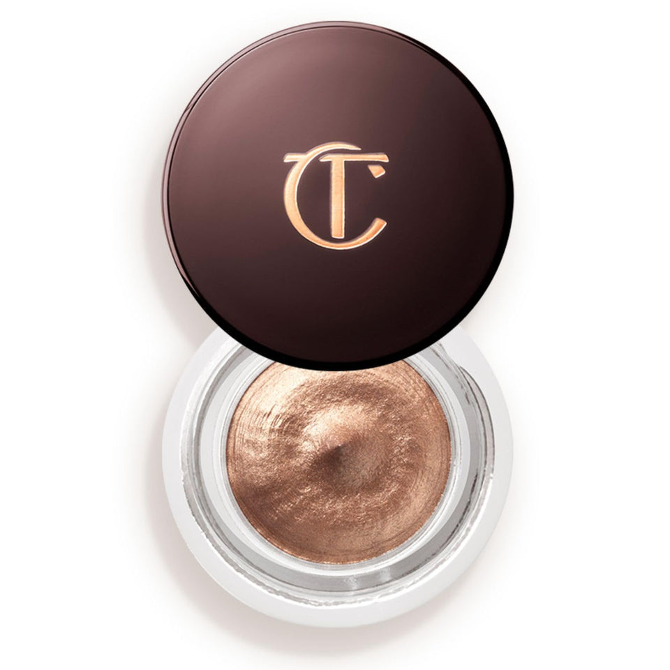 Charlotte Tilbury front pot showing Oyster Pearl metallic finish and easy use