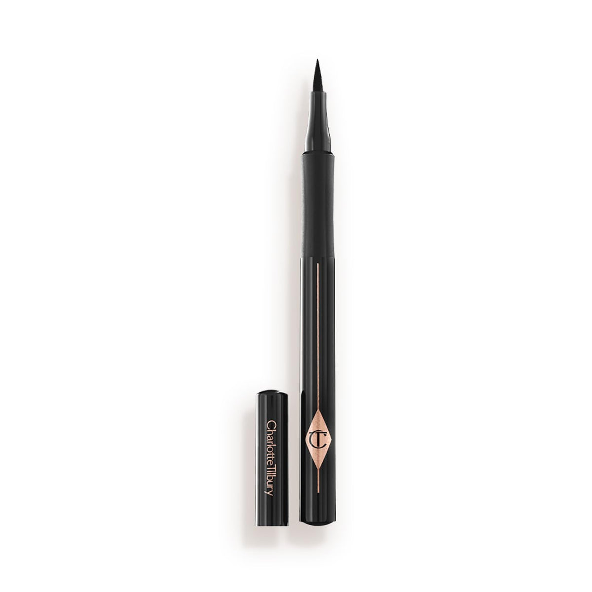 Charlotte Tilbury Feline Flick front packaging showing sleek pen design and label, precise application benefit
