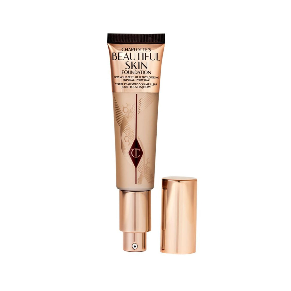 Charlotte Tilbury front bottle showing sleek packaging and immediate glow benefit