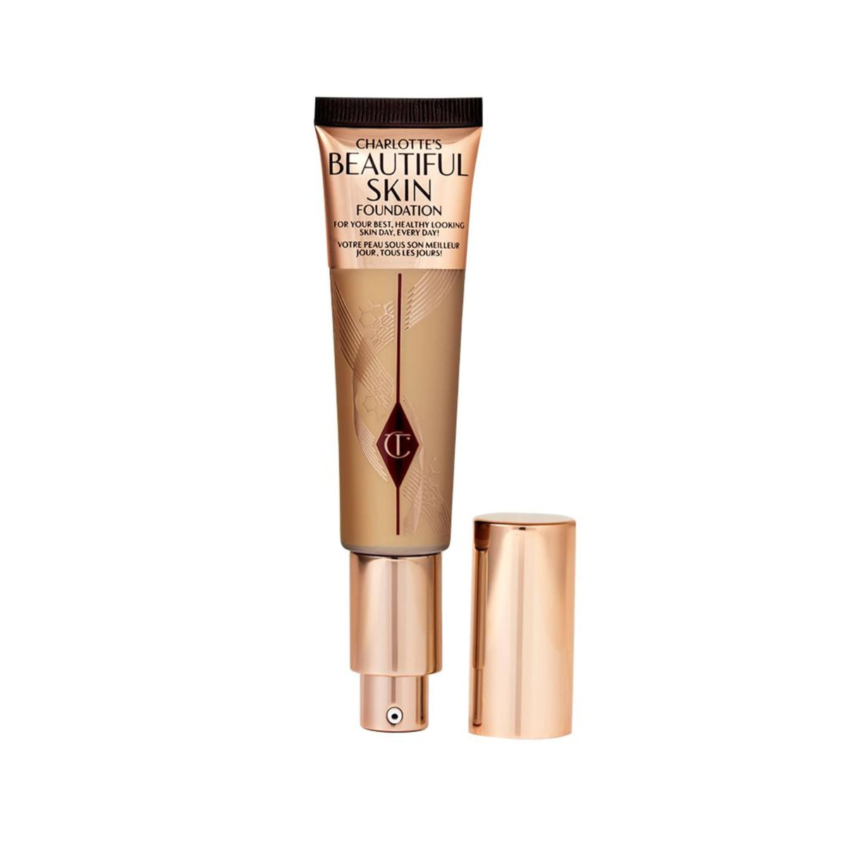 Charlotte Tilbury front bottle showing sleek packaging and product appeal