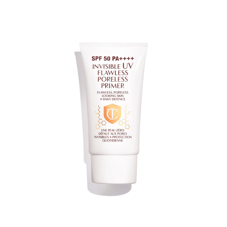 Charlotte Tilbury front packaging showing SPF 50 protection and sleek bottle
