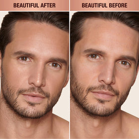 Charlotte Tilbury applied on model outdoors, showcases natural sun‑kissed radiance