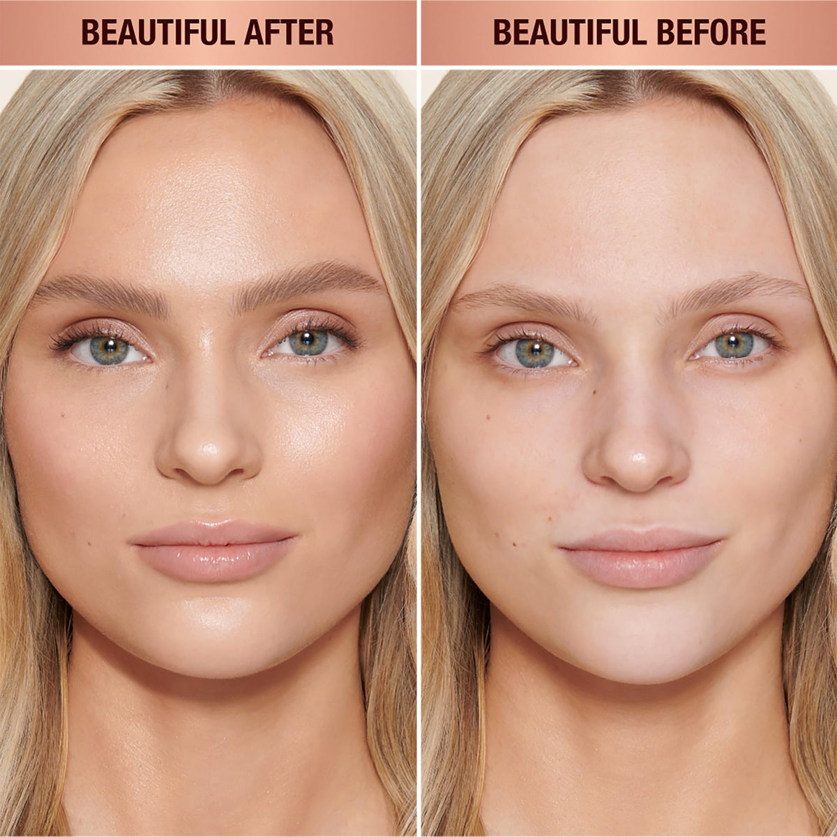 Charlotte Tilbury close-up of creamy texture, highlights hydrating, blendable finish