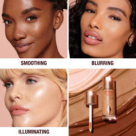 Charlotte Tilbury swatches on skin illustrating 4.5 Medium warmth and natural radiance