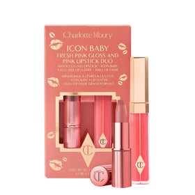 Charlotte Tilbury front packaging showing both mini lipstick and full-size gloss for travel-ready shine