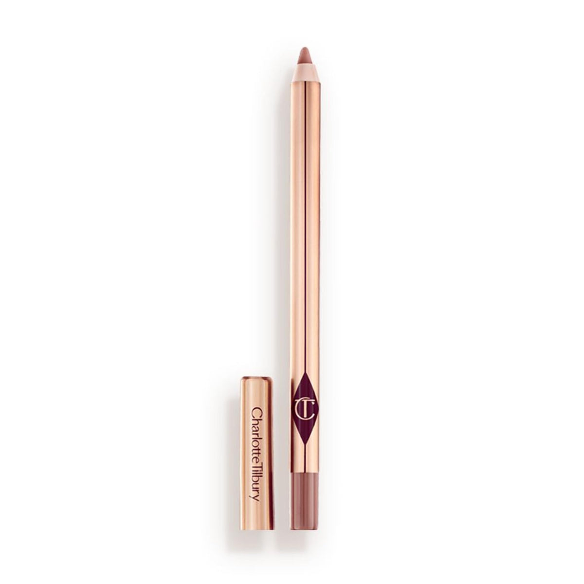 Charlotte Tilbury lip cheat front view showing pencil and cap, perfect for travel