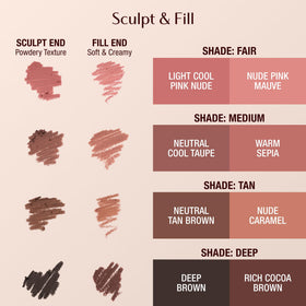 Charlotte Tilbury product in use applying contour duo to lips for fuller-looking pout