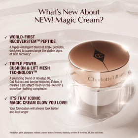 Close-up of Charlotte Tilbury cream texture emphasizing peptide-rich cushion and plumping effect