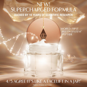 Charlotte Tilbury cream swirled in jar highlighting rich texture for smoother makeup application