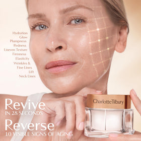 Charlotte Tilbury cream applied under foundation showing even makeup grip and longer wear