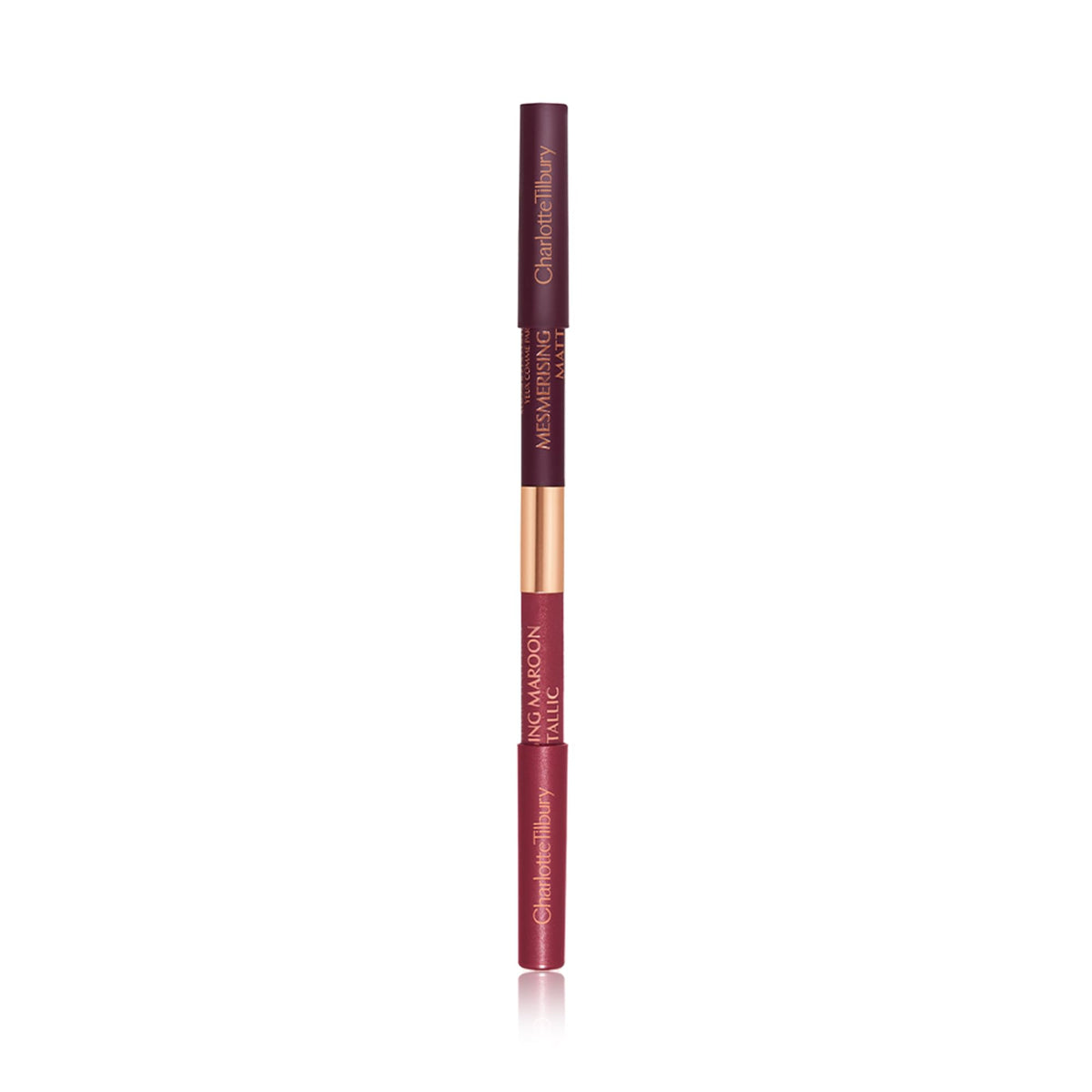 Lifestyle shot of Charlotte Tilbury Magic Eyeliner beside makeup bag suggesting travel-friendly dual-ended convenience