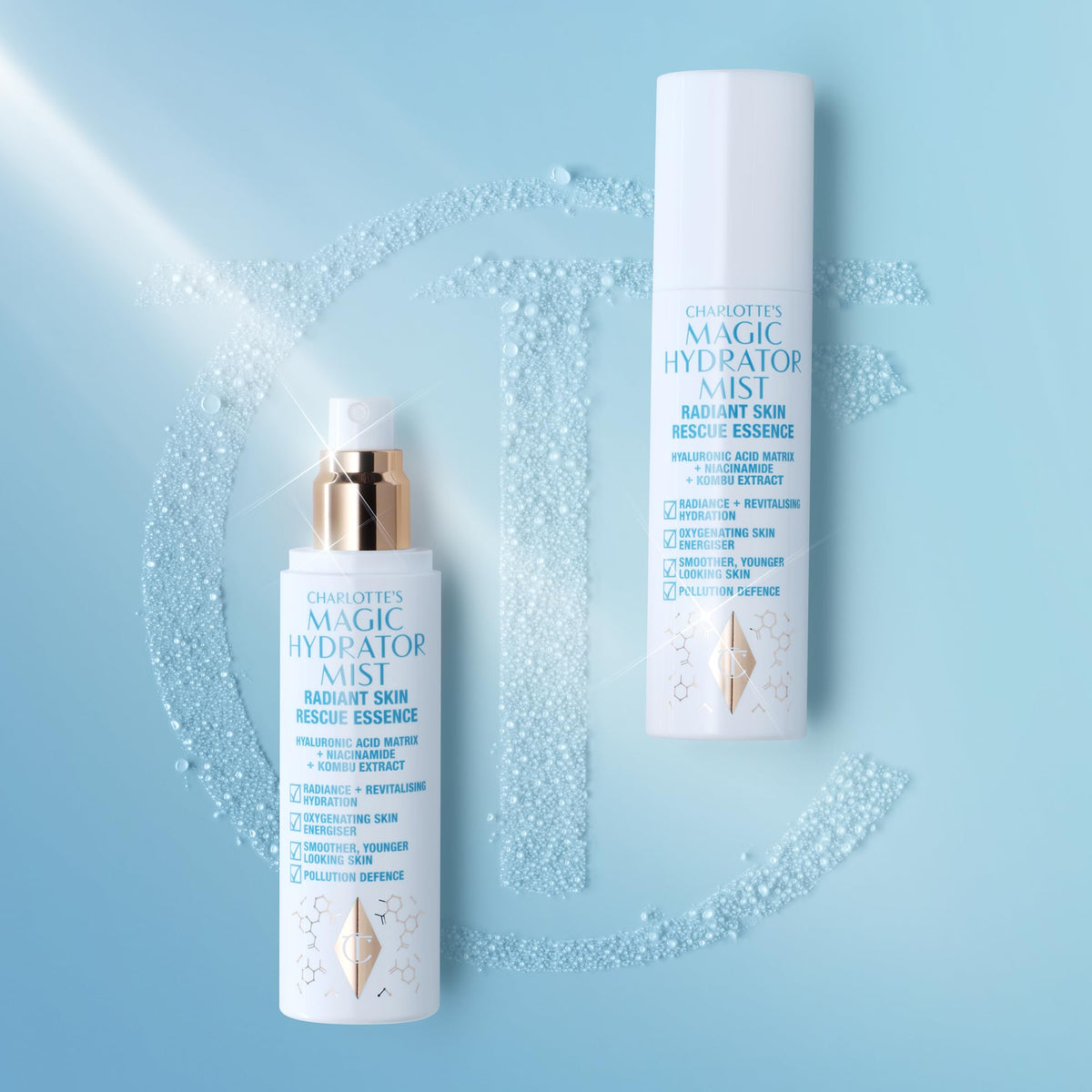Charlotte Tilbury product staged with other skincare to show absorption support benefit