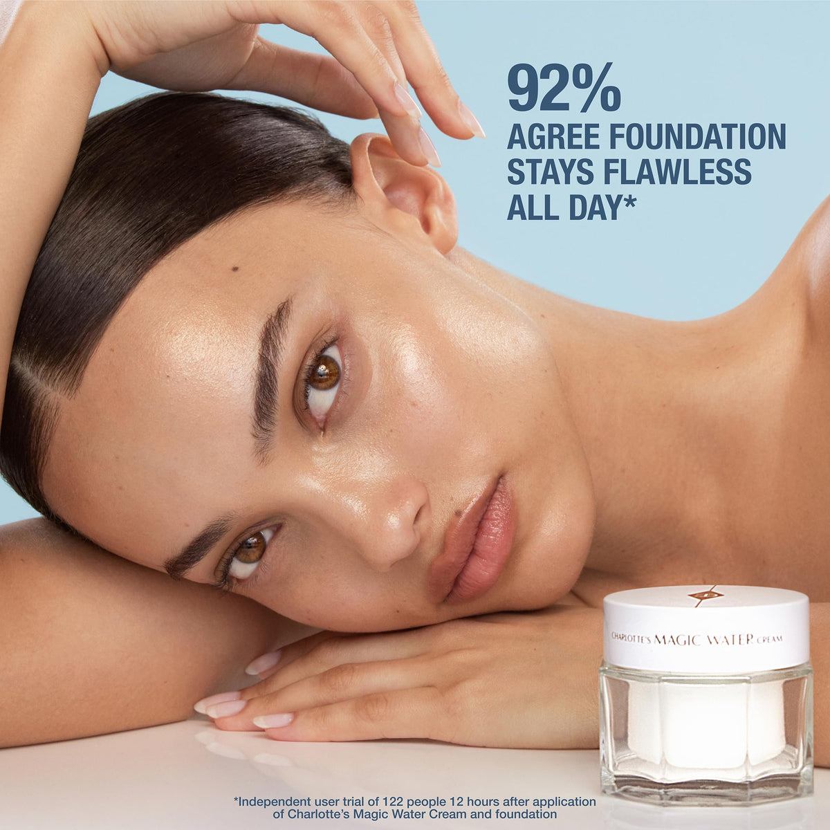 Charlotte Tilbury ingredient visual focusing on niacinamide and biopeptides