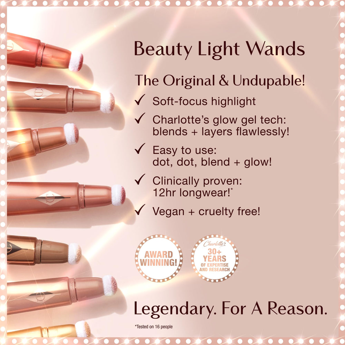 Charlotte Tilbury applying wand to cheek demonstrating quick dot-and-blend benefit