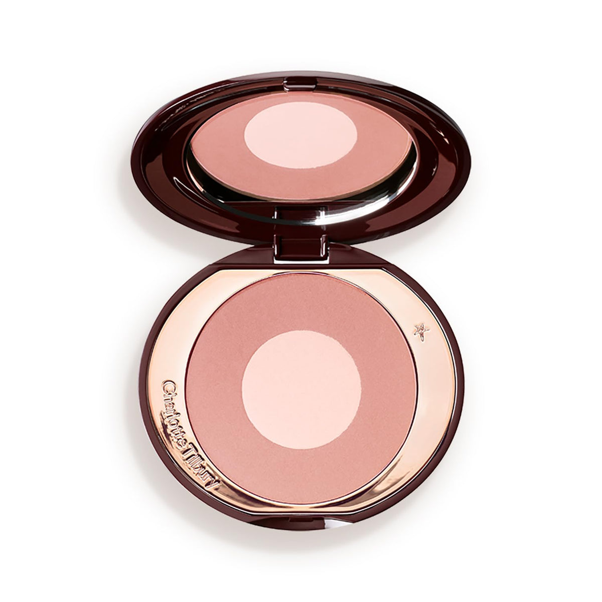 Charlotte Tilbury compact front view showing sleek packaging and easy portability