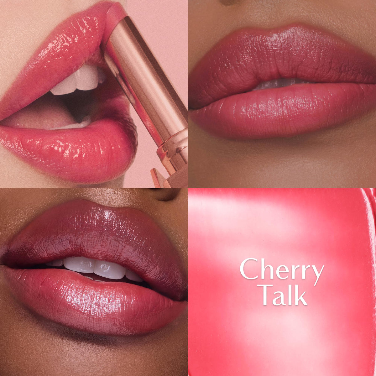 Charlotte Tilbury lip swipe close-up demonstrating cherry talk color payoff