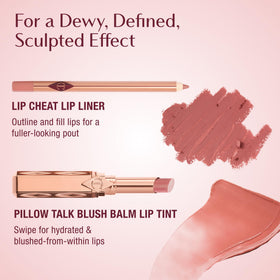 Charlotte Tilbury Pillow Talk Medium dabbed on cheek, dual-use for harmonious flush