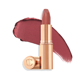 Charlotte Tilbury front view of lipstick highlighting elegant packaging and wearable nude-pink