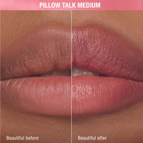 Charlotte Tilbury open twist stick of Pillow Talk Medium, quick application benefit