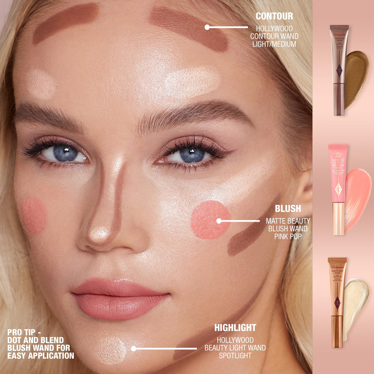Charlotte Tilbury wand beside lipstick showing travel-size convenience