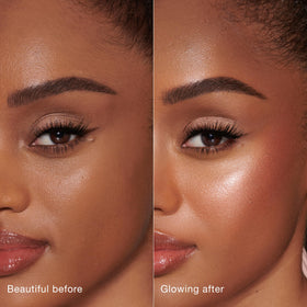 Charlotte Tilbury before and after comparison showing subtle pink flush and luminosity