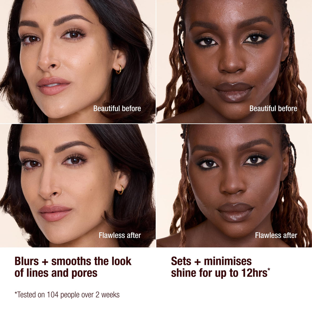 Charlotte Tilbury powder applied with brush showing easy, even application