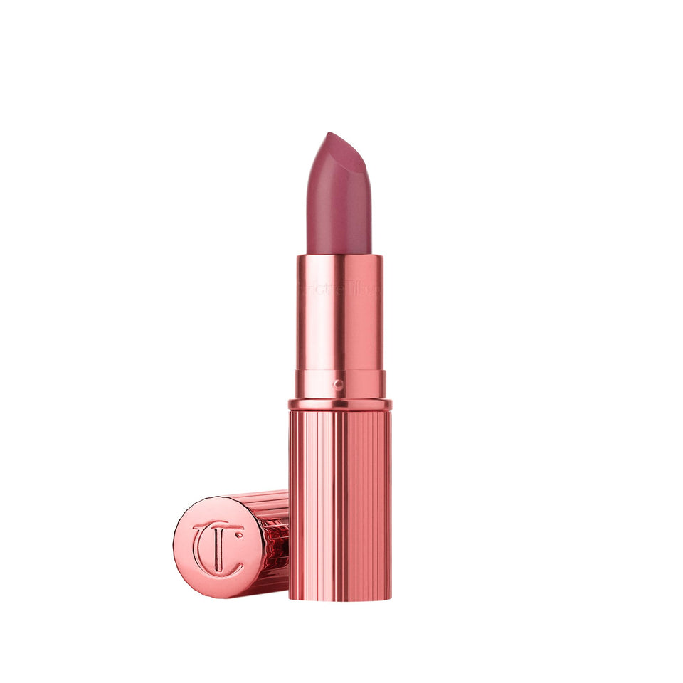 Charlotte Tilbury Rose to Fame front packaging showing metallic pink tube and brand