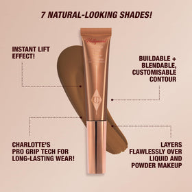 Charlotte Tilbury side profile sculpt demo demonstrating lifted cheek and jaw definition