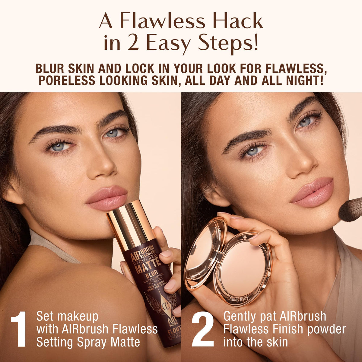 Charlotte Tilbury mist being applied to model for longwear makeup