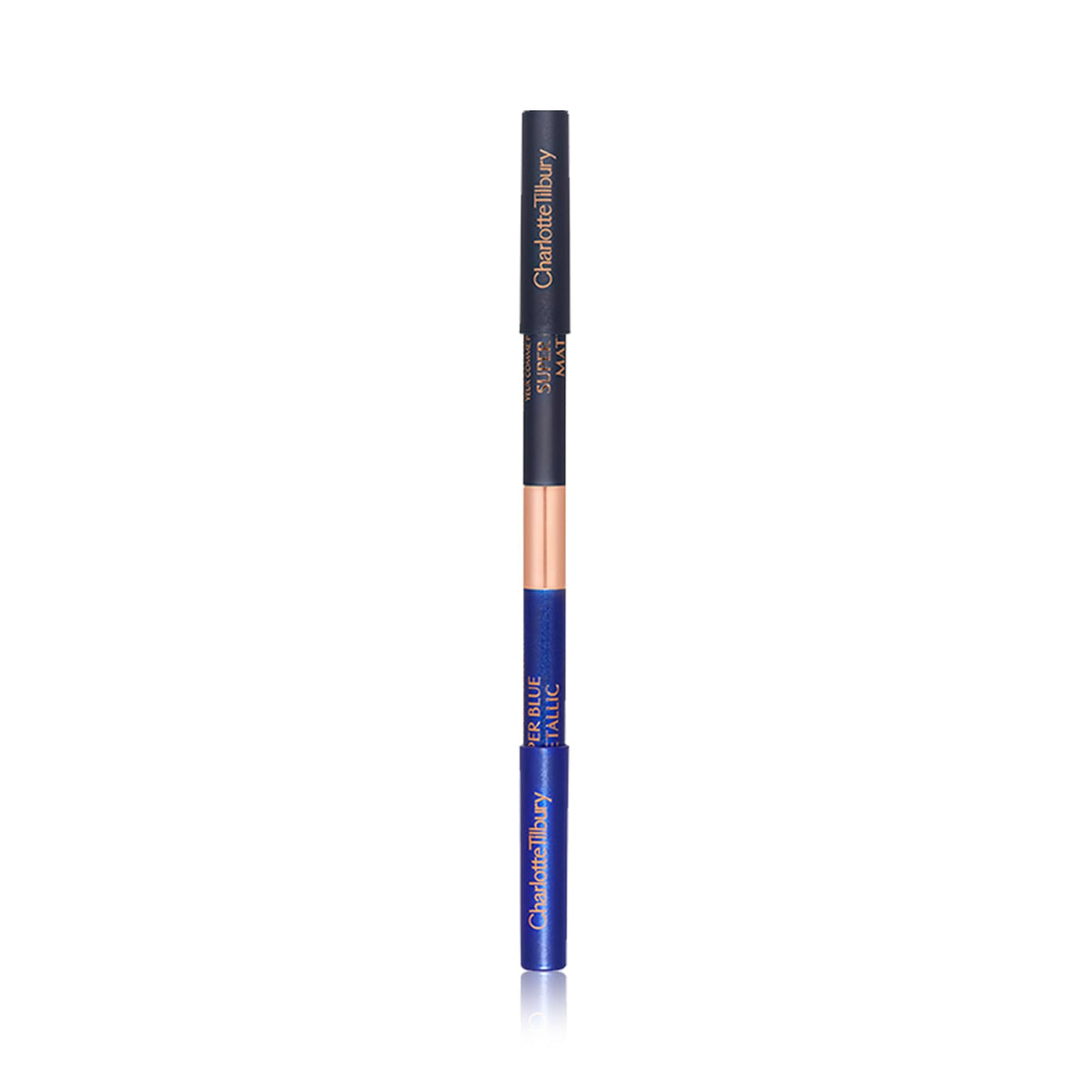 Charlotte Tilbury pencil held between fingers showing scale and travel-friendly convenience benefit