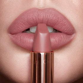Charlotte Tilbury lipstick texture stroke showing creamy matte, comfortable wear
