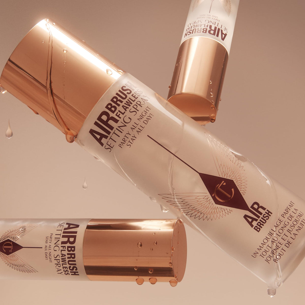 Charlotte Tilbury bottle in a small travel pouch emphasizing portability for touch-ups