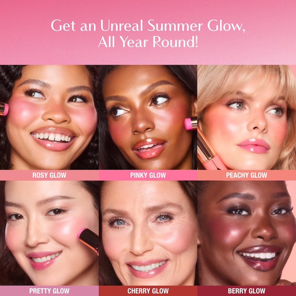Charlotte Tilbury lineup of six shades showing spectrum for flattering results