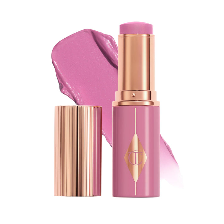 Charlotte Tilbury blush stick front packaging showing brand and shade, easy portability benefit